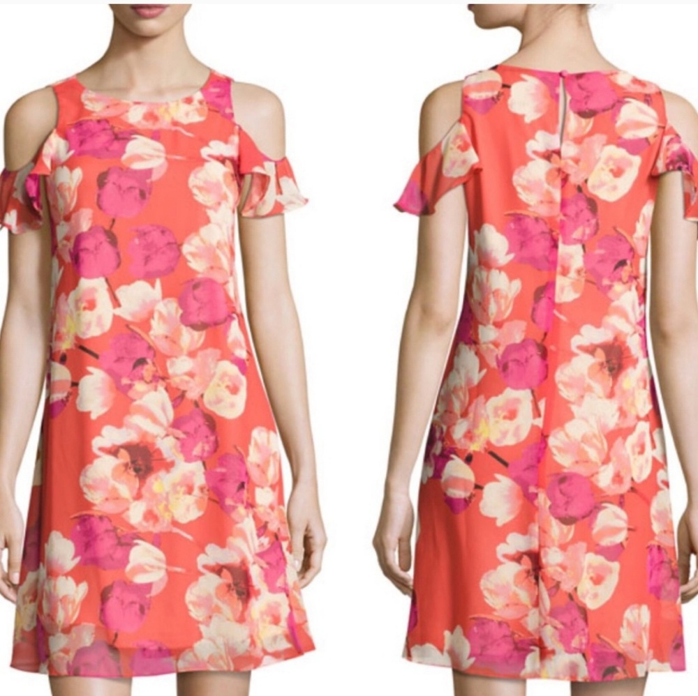 Eliza J Cold Shoulder Floral Print Shift Dress sz